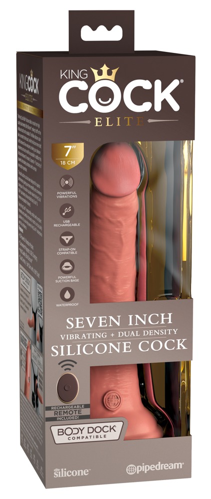 King Cock - 7“ Vibrating + Dual Density Silicone Cock with Remote