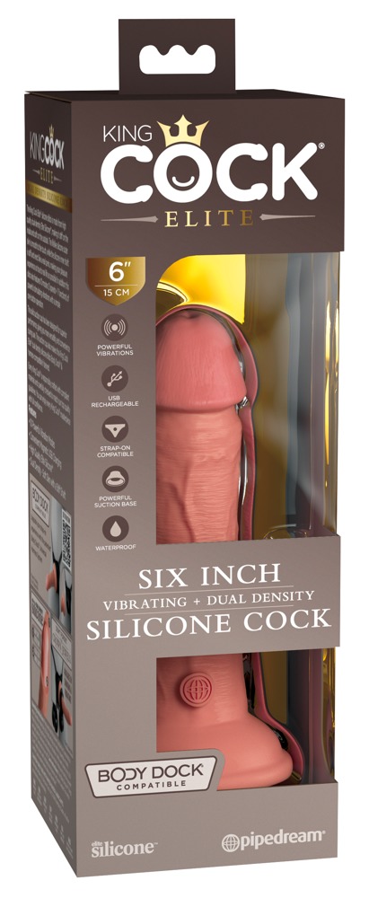 King Cock - 6“ Vibrating + Dual Density Silicone Cock