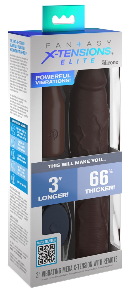 Fantasy Extensions - 3“ Vibrating Mega X-tension with Remote Brown