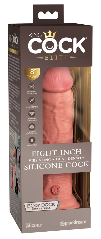 King Cock - 8“ Vibrating + Dual Density Silicone Cock