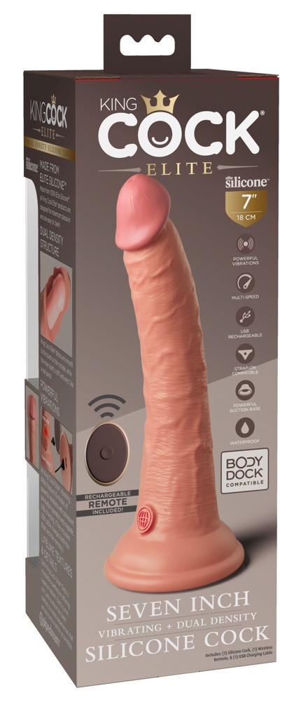 King Cock - 7“ Vibrating + Dual Density Silicone Cock with Remote