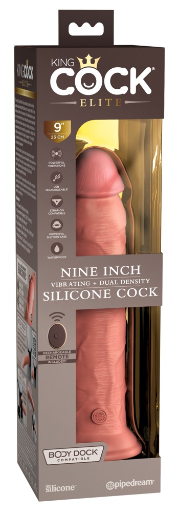 King Cock - 9“ Vibrating + Dual Density Silicone Cock with Remote