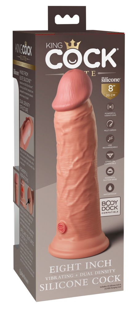 King Cock - 8“ Vibrating + Dual Density Silicone Cock